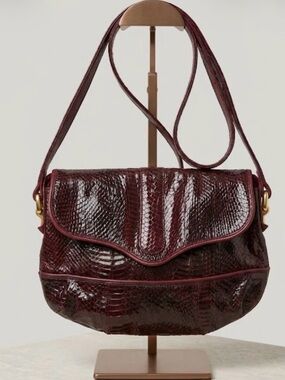 Vintage Made in Japan Snakeskin Embossed Crossbody Shoulder Bag Oxblood Burgundy